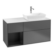V&B Meuble sous-lavabo Finion 120 cm, blanc mat, tiroir bleu mat laqué, anthracite m