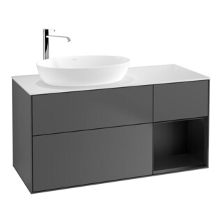 V&B Meuble sous lavabo Finion 120 cm, blanc mat, tiroir bleu mat laqué, anthracite m