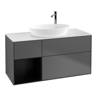 V&B Meuble sous-lavabo Finion 120 cm, blanc mat, tiroir bleu mat laqué, anthracite mat