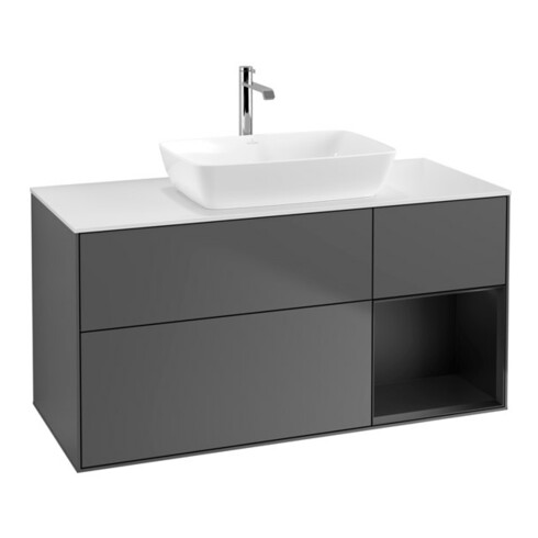 V&B Meuble sous lavabo Finion 120 cm, blanc mat, tiroir bleu mat laqué, anthracite mat