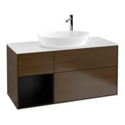 V&B Meuble sous lavabo Finion 120 cm, blanc mat, tiroir bleu mat laqué, chêne veiné
