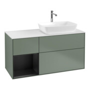 V&B Meuble sous lavabo Finion 120 cm, blanc mat, tiroir bleu mat laqué, olivier mat laqué-1