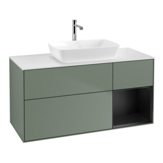 V&B Meuble sous lavabo Finion 120 cm, blanc mat, tiroir bleu mat laqué, poignée mate laquée