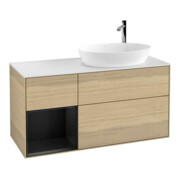 V&B Meuble sous lavabo Finion 120 cm, blanc mat, tiroir bleu mat laqué, poignée ven