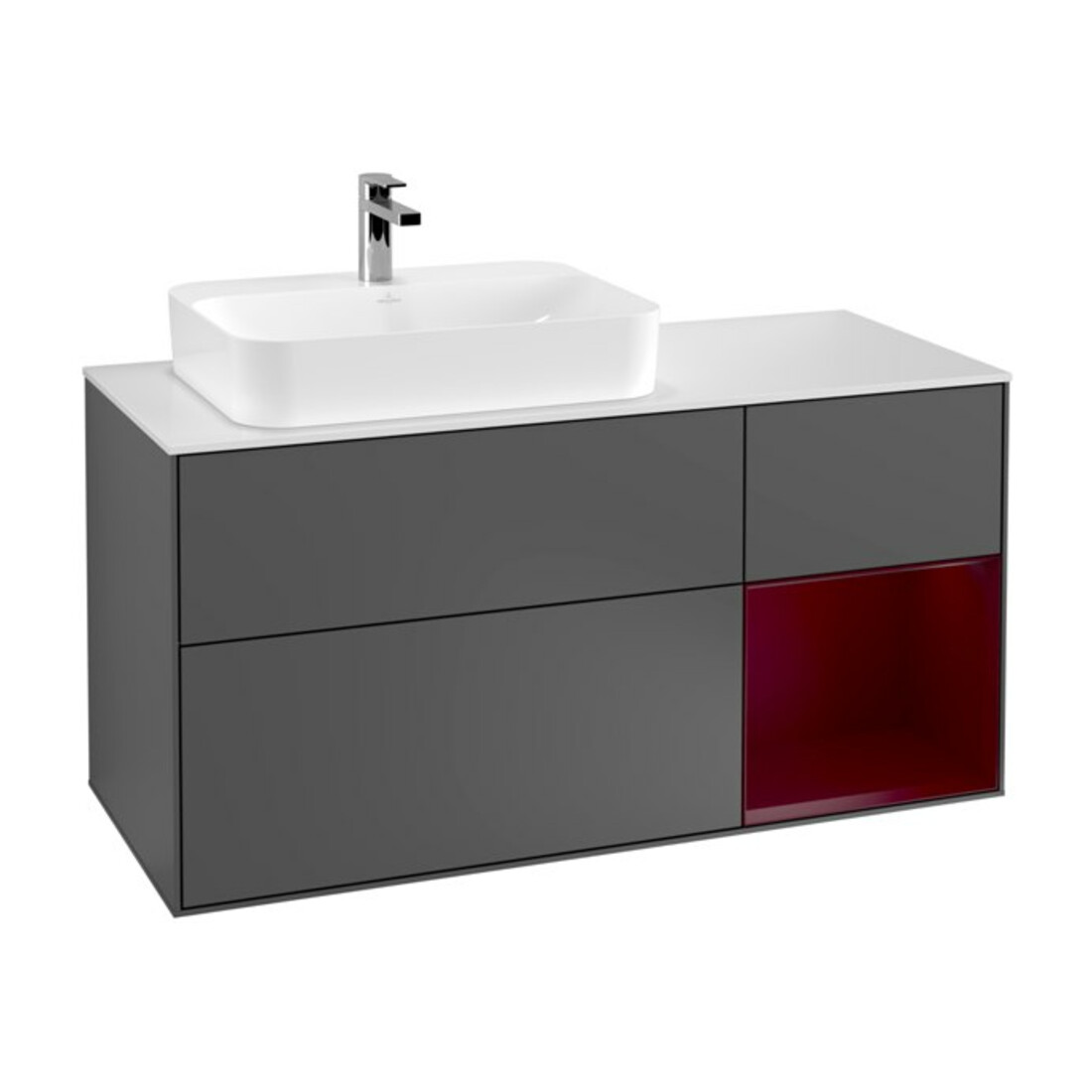 V&B Meuble sous-lavabo Finion 120 cm, blanc mat, tiroir droit, anthracite mat