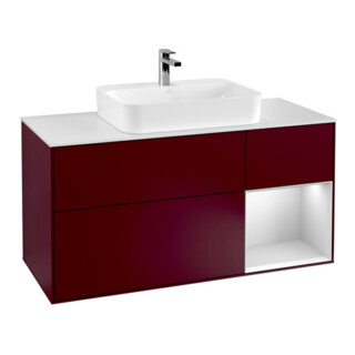 V&B Meuble sous lavabo Finion 120 cm, blanc mat, tiroir droit blanc mat, poignée métal