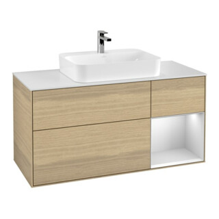 V&B Meuble sous lavabo Finion 120 cm, blanc mat, tiroir droit blanc mat, poignée ven