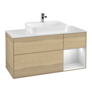 V&B Meuble sous lavabo Finion 120 cm, blanc mat, tiroir droit blanc mat, poignée ven