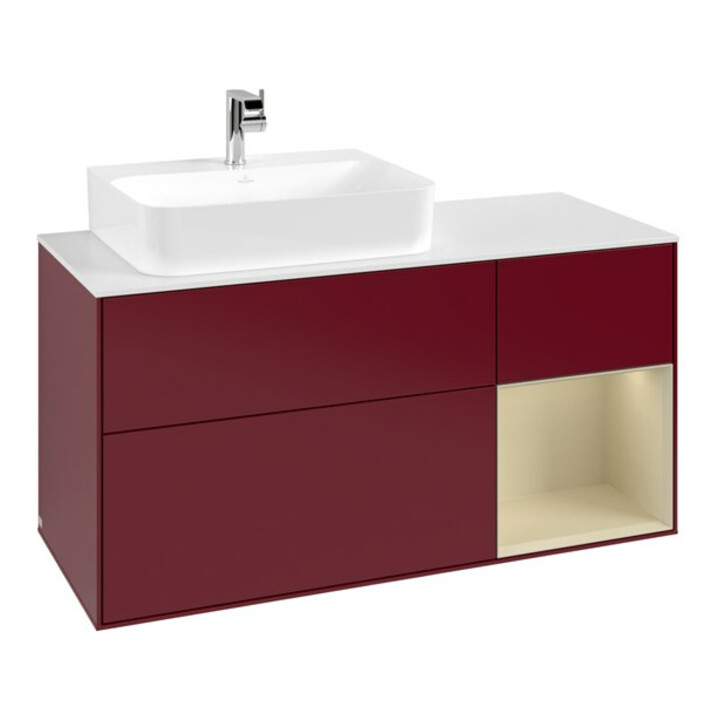 V&B Meuble sous-lavabo Finion 120 cm, blanc mat, tiroir droit, gris mat laqué, poignée mat