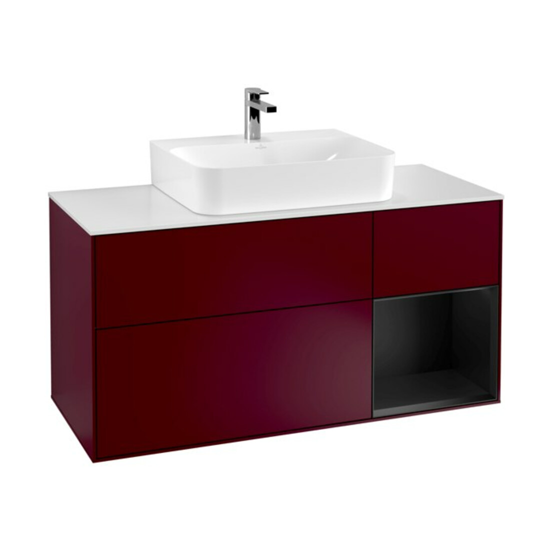 V&B Meuble sous lavabo Finion 120 cm, blanc mat, tiroir droit, laqué, poignée métal
