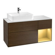 V&B Meuble sous-lavabo Finion 120 cm, blanc mat, tiroir droit, noyer veinée