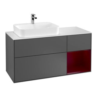 V&B Meuble sous lavabo Finion 120 cm, blanc mat, tiroir droit Peo, anthracite mat