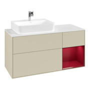V&B Meuble sous lavabo Finion 120 cm, blanc mat, tiroir droit Peo, gris mat laqué