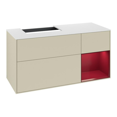 V&B Meuble sous lavabo Finion 120 cm, blanc mat, tiroir droit Peo, gris mat laqué