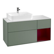 V&B Meuble sous-lavabo Finion 120 cm, blanc mat, tiroir droit Peo, poignée métal laqué