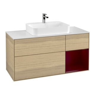 V&B Meuble sous lavabo Finion 120 cm, blanc mat, tiroir droit Peo, poignée ven