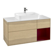 V&B Meuble sous lavabo Finion 120 cm, blanc mat, tiroir droit Peo, poignée ven