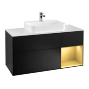 V&B Meuble sous lavabo Finion 120 cm, blanc mat, tiroir droit, poignée bleue mat