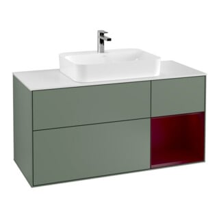 V&B Meuble sous lavabo Finion 120 cm, blanc mat, tiroir droit, poignée laquée