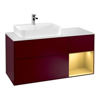 V&B Meuble sous lavabo Finion 120 cm, blanc mat, tiroir droit, poignée métal