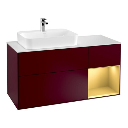 V&B Meuble sous lavabo Finion 120 cm, blanc mat, tiroir droit, poignée métal