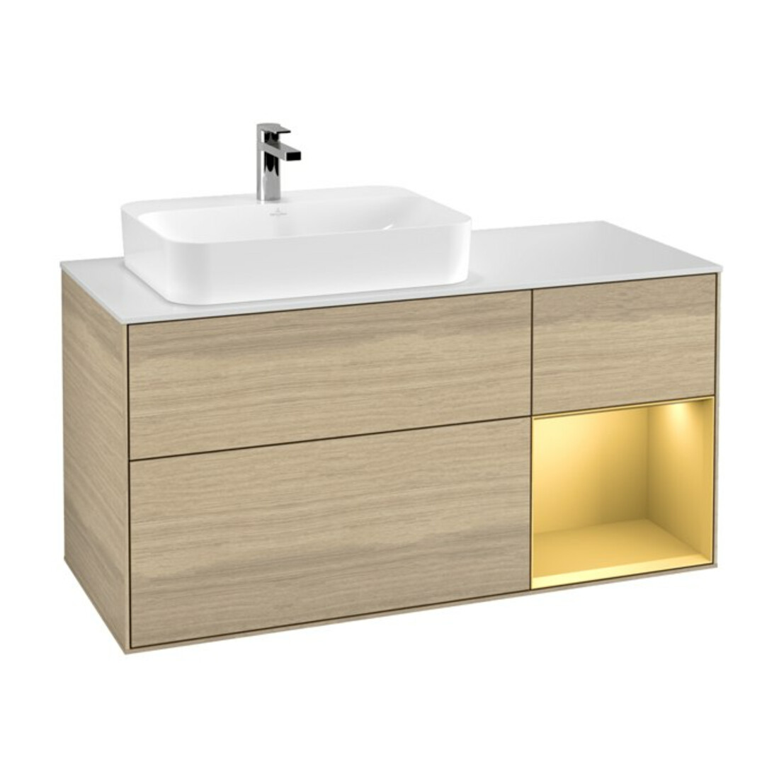 V&B Meuble sous lavabo Finion 120 cm, blanc mat, tiroir droit, poignée ven