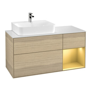 V&B Meuble sous lavabo Finion 120 cm, blanc mat, tiroir droit, poignée ven