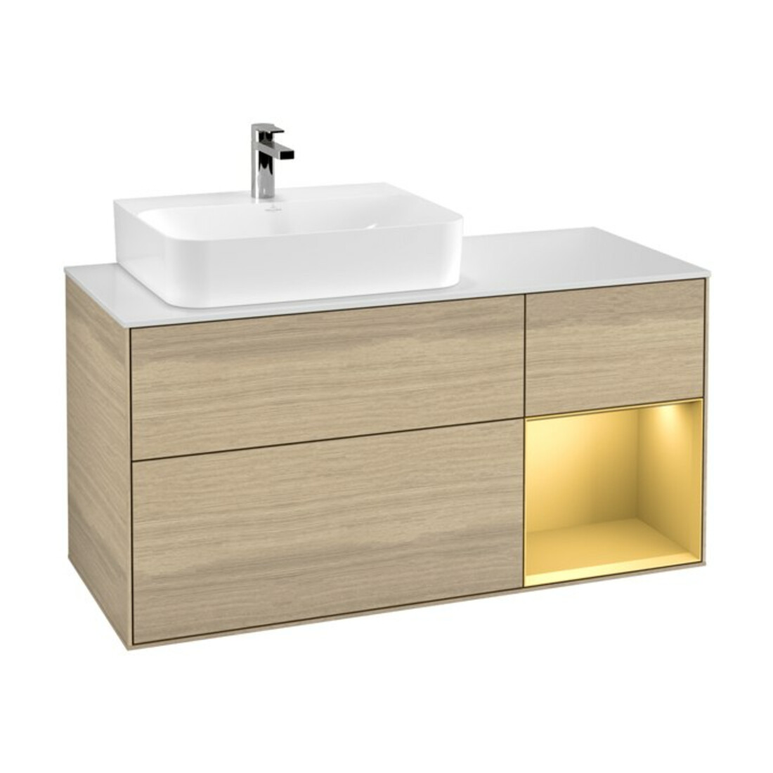 V&B Meuble sous lavabo Finion 120 cm, blanc mat, tiroir droit, poignée ven