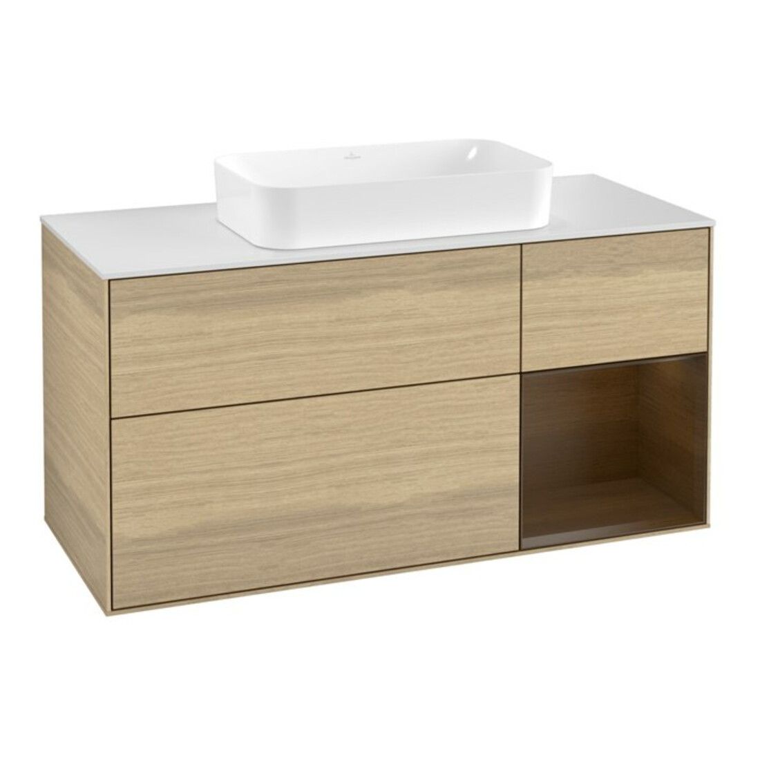 V&B Meuble sous-lavabo Finion 120 cm, blanc mat, tiroir droit, poignée ven.