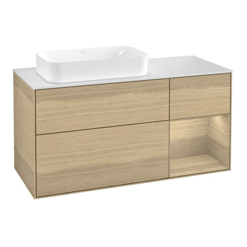 V&B Meuble sous lavabo Finion 120 cm, blanc mat, tiroir droite Oa ven, Oa ven