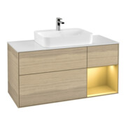 V&B Meuble sous lavabo Finion 120 cm, blanc mat, tiroir droite, poignée ven