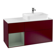 V&B Meuble sous-lavabo Finion 120 cm, blanc mat, tiroir gauche, huile mat, poignée métal