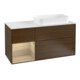 V&B Meuble sous lavabo Finion 120 cm, blanc mat, tiroir gauche, noyer veneer-1