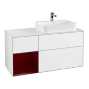 V&B Meuble sous lavabo Finion 120 cm, blanc mat, tiroir gauche Peo, blanc brillant laqué