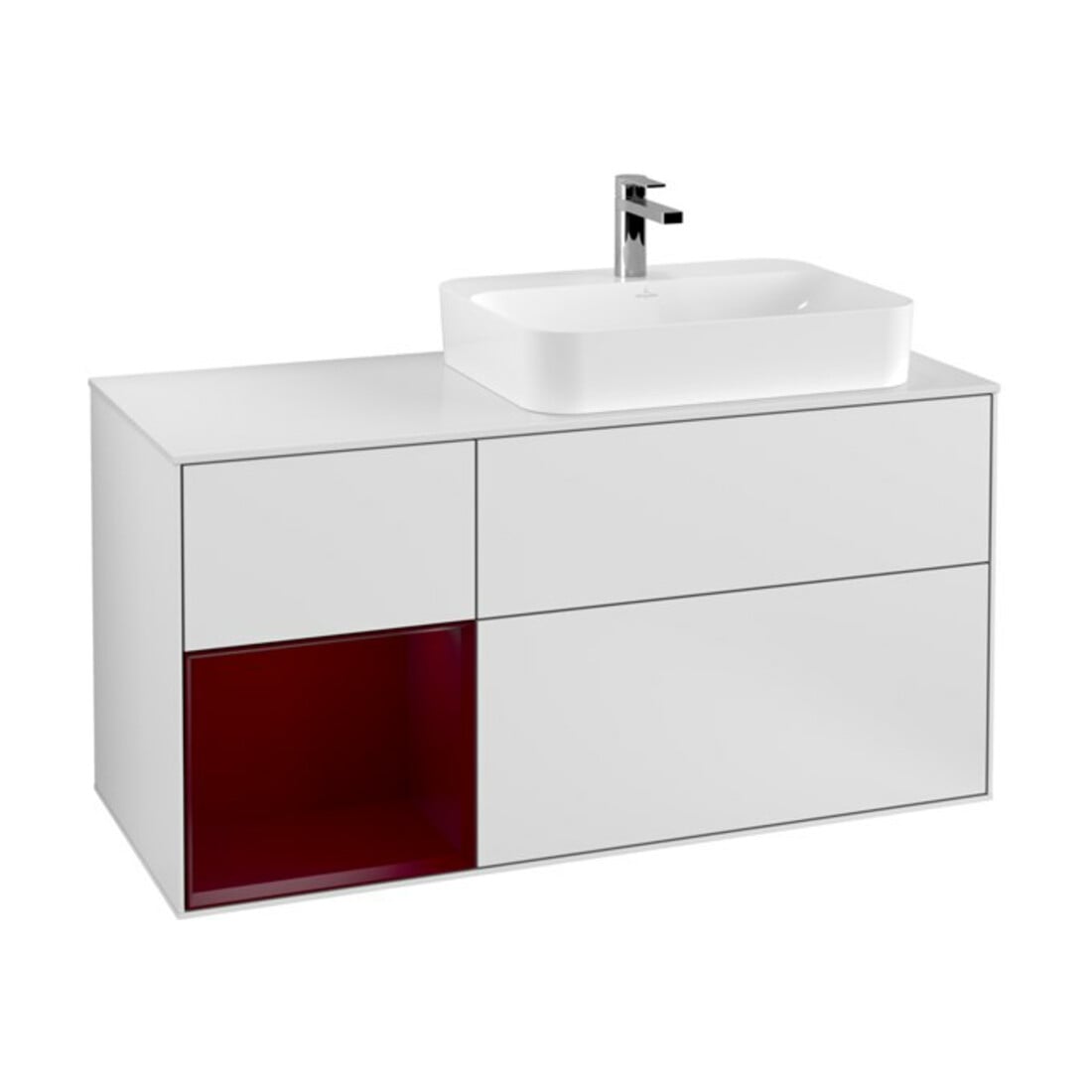V&B Meuble sous lavabo Finion 120 cm, blanc mat, tiroir gauche Peo, blanc mat laqué