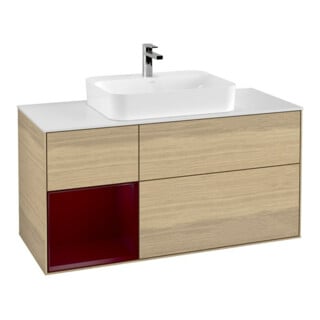 V&B Meuble sous lavabo Finion 120 cm, blanc mat, tiroir gauche Peo, Oa ven