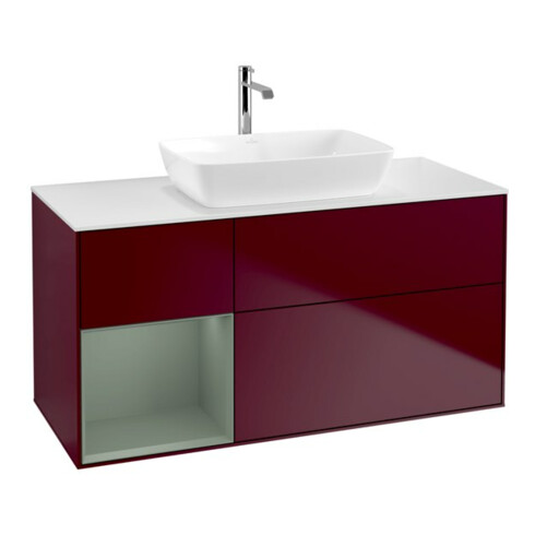 V&B Meuble sous lavabo Finion 120 cm, blanc mat, tiroir huilé avec laque, poignée m.