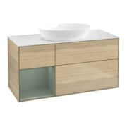 V&B Meuble sous lavabo Finion 120 cm, blanc mat, tiroir huilé, façade laquée, poignée en métal