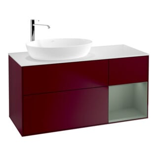 V&B Meuble sous lavabo Finion 120 cm, blanc mat, tiroir huile mat, poignée métal