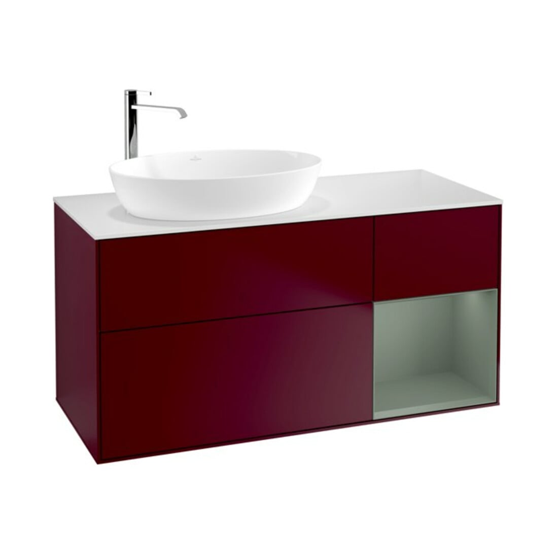 V&B Meuble sous lavabo Finion 120 cm, blanc mat, tiroir huile mat, poignée métal