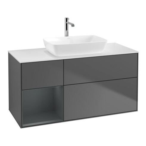 V&B Meuble sous lavabo Finion 120 cm, blanc mat, tiroir médian laqué, anthracite m