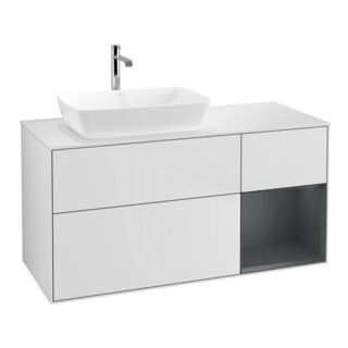 V&B Meuble sous lavabo Finion 120 cm, blanc mat, tiroir médian laqué, blanc laqué