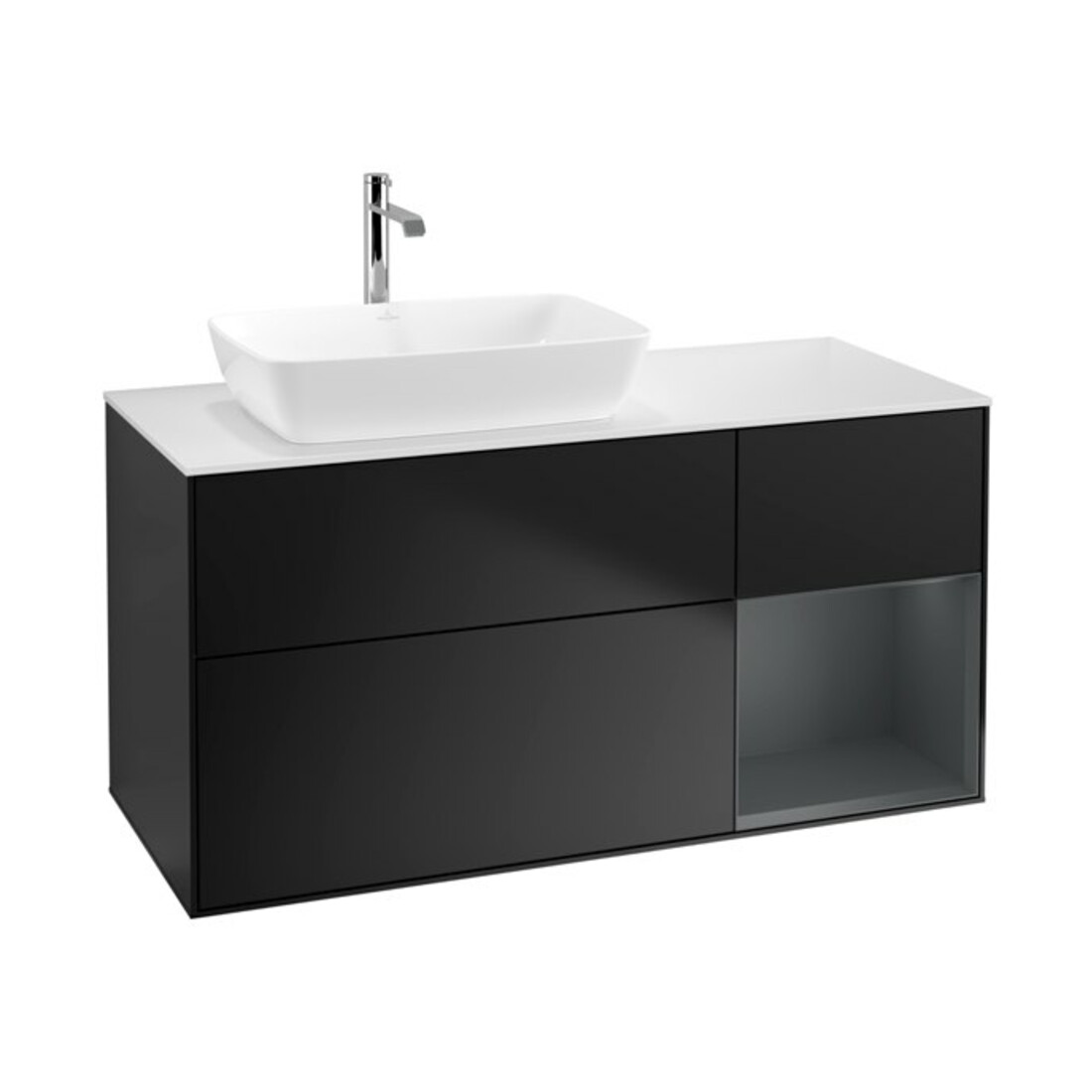 V&B Meuble sous lavabo Finion 120 cm, blanc mat, tiroir médium mat laqué, bleu mat laqué