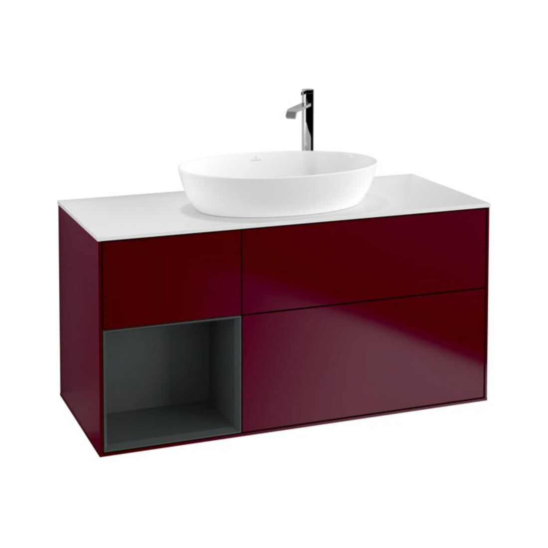 V&B Meuble sous-lavabo Finion 120 cm, blanc mat, tiroir médium mat laqué, poignée métal