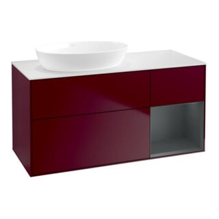 V&B Meuble sous-lavabo Finion 120 cm, blanc mat, tiroir médium mat, poignée métal
