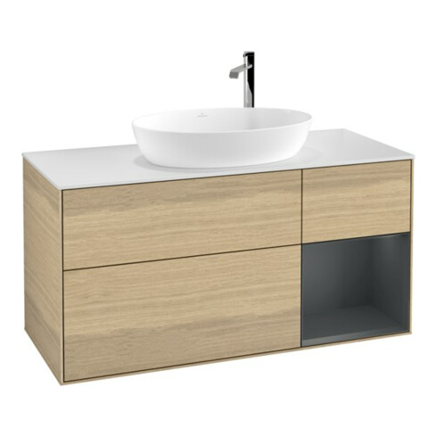 V&B Meuble sous lavabo Finion 120 cm, blanc mat, tiroir médium mat, poignée ven