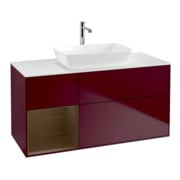 V&B Meuble sous-lavabo Finion 120 cm, blanc mat, tiroir noyer, poignée métal