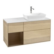 V&B Meuble sous lavabo Finion 120 cm, blanc mat, tiroir noyer verni, façade noyer verni