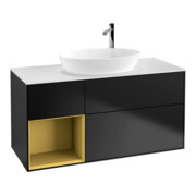 V&B Meuble sous lavabo Finion 120 cm, blanc mat, tiroir or mat, bleu mat-1