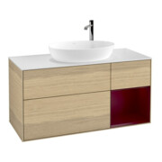 V&B Meuble sous lavabo Finion 120 cm, blanc mat, tiroir Peo mat laqué, éclairage mural